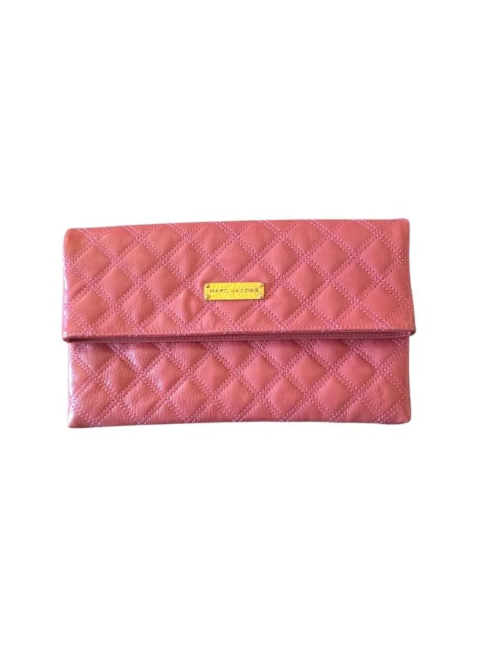 Marc Jacobs Eugenie Pink Quilted Leather Foldover Envelope Clutch Bag